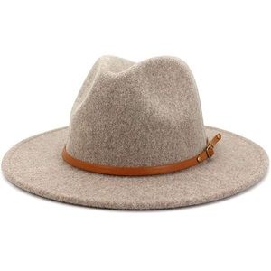 Oatmeal Fedora Wool Wide Brim Belt